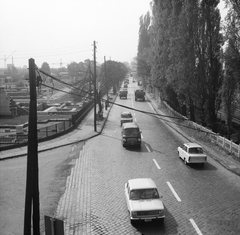 Magyarország, Óbuda, Budapest III., a Szentendrei út az esztergomi vasút felőljárójáról nézve, balra Aquincum, a romkert., 1975, FŐMTERV, Domonkos Endre, Budapest, VAZ 2101, Trabant 601, Fortepan #253614