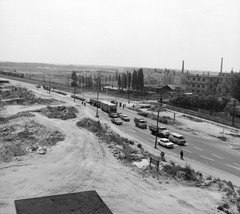 Hungary, Budapest XX., Helsinki út és a HÉV feletti felüljáró, a Csepeli átjáró építési területe a Topánka utcánál., 1976, FŐMTERV, Budapest, traffic, Fortepan #253693