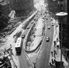 Hungary, Budapest V., Ferenciek tere (Felszabadulás tér) a Szabad sajtó út felé nézve, a közúti aluljáró építése idején., 1976, FŐMTERV, Budapest, Fortepan #253697