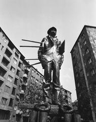 Hungary, Budapest XI., Egry József festőművész szobra Marton László alkotása (1980) az Irinyi József utca közelében. Háttérben az Egry József utca melletti házak látszanak., 1980, FŐMTERV, Budapest, sculpture, Marton László-works, Fortepan #253872