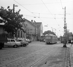 Hungary, Budapest VIII., Baross utca az Orcy tér felé nézve, balra a Baross kocsiszín., 1982, FŐMTERV, Budapest, Bengali tramway, Fortepan #253959