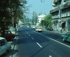 Magyarország, Budapest XII.,Budapest II., Szilágyi Erzsébet fasor a Fogaskerekű Városmajori végállomásánál, szemben a benzinkút a Pasaréti út torkolatánál áll., 1989, FŐMTERV, Domonkos Endre, színes, Budapest, Fortepan #253982