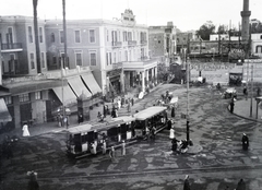 Egyiptom, Kairó, Al Khazendar tér, szemben középen a Hotel Bristol., 1913, Kriszt Béla, tömegközlekedés, szálloda, reklám, Fortepan #254326