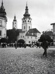 Szlovákia, Besztercebánya, Szlovák Nemzeti Felkelés (Slovenského národného povstania) tér (IV. Béla király tér), középen szemben a Námestie Štefana Moyzesa (Mátyás tér)-en a Barbakán., 1917, Kriszt Béla, Fortepan #254351