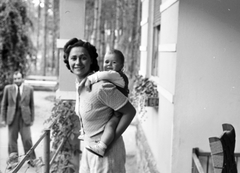 1941, Fortepan, portrait, newborn, mother, sitting on the back of a man, Fortepan #25459