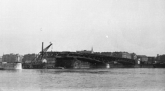 Hungary, Budapest XI.,Budapest IX., a Petőfi híd újjáépítése, háttérben jobbra a Boráros tér épületei., 1951, Bujdosó Géza, Budapest, bridge, renovation, Fortepan #255613