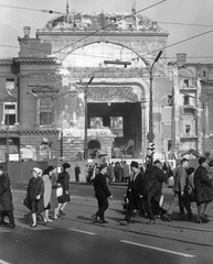 Magyarország, Budapest VIII., Blaha Lujza tér, a Nemzeti Színház bontása., 1965, Kovács László Péter, színházművészet, nemzeti színház, épületbontás, Fellner és Helmer-terv, eklektikus építészet, Budapest, Fortepan #25605