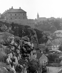 Magyarország, Veszprém, kilátás a Benedek-hegyről., 1965, Kovács László Péter, templom, városkép, szikla, Fortepan #25634