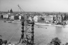 Magyarország, Budapest I.,Budapest V., az épülő Erzsébet híd a Gellérthegyről nézve., 1963, Széky, Budapest, építkezés, híd, Duna, Fortepan #256484