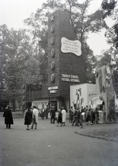 Hungary, Budapest XIV., a TÜKER / Tüzelő és Építőanyagkereskedelmi Nemzeti Vállalat pavilonja, ettől jobbra a a Dohányértékesítő Nemzeti Vállalt pavilonjában, a vásár időtartama alatt, a helyszínen gyártott Bajtárs elnevezésű cigarettát árusítják., 1949, Tildy Istvánné, Best of, international fair, Budapest, tobacco shop, Fortepan #256593