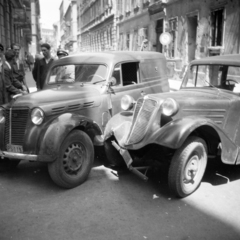 1955, Bolvári László, járműroncs, Renault-márka, karambol, Tatra 57A, Renault Juvaquatre, Fortepan #256888