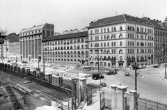 Magyarország, Budapest IX., Közraktár utca a Petőfi híd hídfőjéről nézve., 1930, Ferencvárosi Helytörténeti Gyűjtemény, építkezés, látkép, kockakő, automobil, Budapest, Fortepan #25690