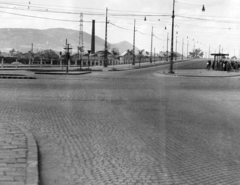 Magyarország, Budapest XIII., felhajtó a Váci útról az Árpád híd felé., 1954, Bolvári László, Budapest, sínpálya, Fortepan #257014