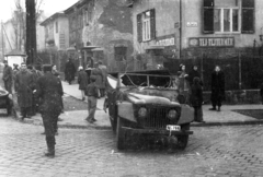 Magyarország, Budapest XI., Villányi út, közlekedési balesetben megsérült jármű az Alsóhegy utcánál., 1956, Bolvári László, Skoda 1101 VO/P Colonial, postajármű, karambol, tejbolt, Budapest, Fortepan #257036