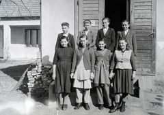 1951, Reményi József, tableau, school, brick, girls, Fortepan #258343