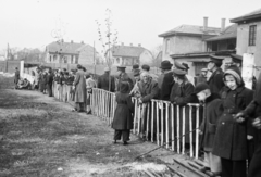 1952, Reményi József, futballpálya, bámészkodás, közönség, nézőtér, Fortepan #258778