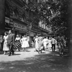 Czech Republik, Prague, Vencel tér (Václavské námestí), balra a Ve Smečkách ulice torkolata., 1961, UWM Libraries, street view, camera store, movie theater, Czechoslovakia, Fortepan #259105