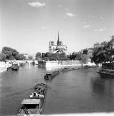 France, Paris, a Cité-sziget, a Notre-Dame, a Szajna feletti Pont de la Tournelle-ről nézve., 1947, UWM Libraries, river, bridge, Fortepan #259240