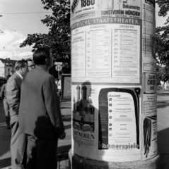 Németország, München, 1958, UWM Libraries, hirdetőoszlop, NSZK, képarány: négyzetes, német szöveg, Fortepan #259284