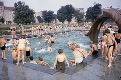 Germany, Berlin, Kelet-Berlin, Monbijou Park, a Kinderbad Monbijou (Monbijou gyermek strandfürdő)., 1961, UWM Libraries, kids, beach, playground slide, East-Berlin, GDR, colorful, Fortepan #259422