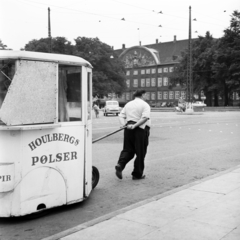 Dánia, Koppenhága, Slotsholmsgade, háttérben a Kancellibygningen., 1959, UWM Libraries, Best of, kerékpár, gyalogátkelő, Fortepan #260069