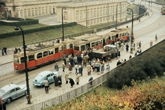 Poland, Warsaw, a Slasko-Dabrowski híd óvárosi hídfője. Háttérben a Réztetős palota (Pałac Pod Blachą)., 1960, UWM Libraries, colorful, tram, Fortepan #260261