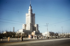 Poland, Warsaw, plac Defilad (Felvonulás tér), a Kultúra és Tudomány Palotája a mai Rondo Romana Dmowskiego (Aleje Jerozolimskie - ulica Marszalkowska kereszteződés) felől., 1960, UWM Libraries, colorful, Fortepan #260294