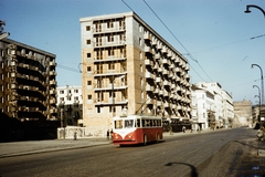 Poland, Warsaw, ulica Krucza az Aleje Jerozolimskie felé nézve, balra az ulica Żurawia. Vetra VBRh típusú, francia gyártmányú trolibusz, 1960, UWM Libraries, colorful, Fortepan #260334