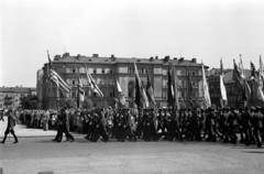 Lengyelország, Varsó, plac Marszalka Józefa Pilsudskiego., 1939, UWM Libraries, Harrison Forman, zászló, katonai parádé, Fortepan #260378