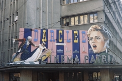 Romania, Bucharest, Bulevardul General Gheorghe Magheru 12-14, Cinema Patria., 1960, UWM Libraries, movie theater, colorful, poster, movie schedule, movie poster, Fortepan #260487