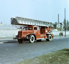 1962, Faragó György, tűzoltó létra, tűzoltóautó, tűzoltóság, létra, színes, MÁVAG-márka, rendszám, Fortepan #260970