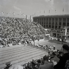 Germany, Berlin, Olimpiai Úszóstadion, a XI. nyári olimpiai játékok alatt., 1936, Lőrincze Judit, swimming, swimming pool, Berlin Olympics, Olympics, diving tower, Fortepan #26099