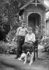 1925, Fortepan, dog, garden, summer, boy, girl, porch, double portrait, Fortepan #2610