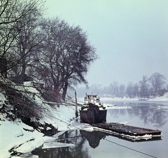 Magyarország, Óbuda, Budapest III., Óbudai Hajógyár, Hajógyári-öböl., 1967, Faragó György, színes, uszály, Budapest, Fortepan #261067