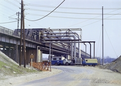 Hungary, Budapest XI., Dombóvári út, az Összekötő vasúti híd budai hídfője., 1977, Faragó György, bridge, pipeline, Csepel-brand, Zuk-brand, Budapest, colorful, Fortepan #261289