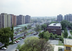 Hungary, Budapest XVII., a Pesti út a Fő tér (Rákoskeresztúr városközpont autóbusz-végállomás) és a Ferihegyi út felé nézve., 1982, Faragó György, Budapest, car park, colorful, Fortepan #261489