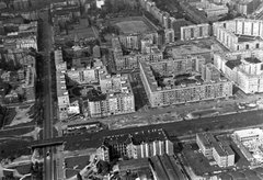 Magyarország, Budapest XI., légifotó Lágymányosról. Az előtérben a Hamzsabégi út látszik, bal oldalon a Fehérvári út vezet fel a Móricz Zsigmond körtérre., 1963, MHSZ, légi felvétel, Budapest, Fortepan #26154