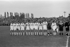 Magyarország, Budapest XIX., a Budapesti Honvéd SE pályája. 1957.szeptember 29., Budapesti Honvéd - Dukla Prága 0-1, nemzetközi labdarúgó-mérkőzés. A Budapesti Honvéd csapata, balról Budai II László, Machos Ferenc, Budai III Sándor, Törőcsik Ferenc, Törőcsik István, Dudás Zoltán, Bányai Nándor, Tichy Lajos, Solti István, Faragó Lajos, Bozsik József., 1957, Faragó György, futballcsapat, Budapesti Honvéd, Budapest, híres ember, Fortepan #261770