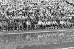 Magyarország, Népstadion, Budapest XIV., 1957. június 23. Magyarország - Bulgária 4:1, világbajnoki selejtező, válogatott labdarúgó-mérkőzés. Bolgár kispad., 1957, Faragó György, Budapest, közönség, tükröződés, pocsolya, szurkoló, Fortepan #261966