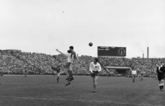 Magyarország, Népstadion, Budapest XIV., 1957. április 28. Ferencváros - Vasas 1:1, bajnoki labdarúgó-mérkőzés, szemben Mátrai Sándor., 1957, Faragó György, stadion, focilabda, futballpálya, eredményjelző, Budapest, Fortepan #261994