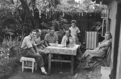 1961, Faragó György, deck chair, meal, drinking, soda water bottle, Fortepan #261995