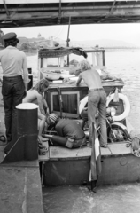 1975, Gyulai Gaál Krisztián, ship, mooring bollard, flag, crash helmet, carpet, motorcycle, lifebelt, Fortepan #262838