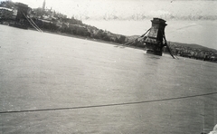 Hungary, Budapest V.,Budapest I., a lerombolt Széchenyi Lánchíd a pesti rakpart felől, háttérben a Mátyás-templom és a budai Vár., 1947, Bónis József, picture, wrecked bridge, Budapest, Fortepan #263344