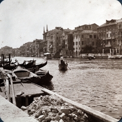 Olaszország, Velence, Canal Grande a Rialto híd melletti hajóállomástól nézve., 1911, Zichy kúria, Zala, evezés, gondola, Fortepan #263633