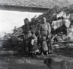 1916, Zichy kúria, Zala, peasant, dog, yard, skirt, kids, tableau, poverty, Fortepan #264002