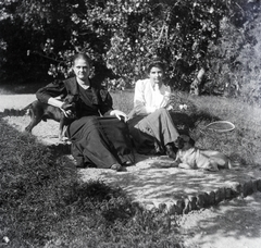 1906, Zichy kúria, Zala, women, sitting on the ground, dog, Fortepan #264020