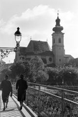 Magyarország, Győr, Kettős híd a Rába folyó felett a Bécsi kapu (Erzsébet) tér és a Radó-sziget között, szemben a Karmelita templom., 1941, Nagy István, Nagy József, Fortepan #264265