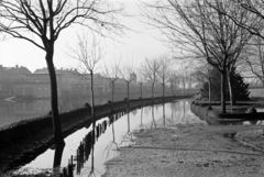 Magyarország, Győr, Radó-sziget, balra az ÉDÁSZ csónakház, jobbra a Petőfi (Horthy) híd. A felvétel a Rábán 1940. márciusában levonuló jeges ár idején készült., 1940, Nagy István, Nagy József, árvíz, Fortepan #264413