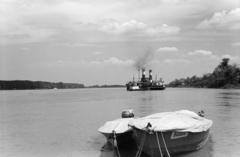 Hungary, Gönyű, Duna-part, szemben a Töhötöm oldalkerekes vontató gőzhajó., 1941, Nagy István, steamboat, boat, Fortepan #264459