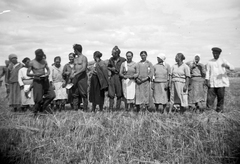 Oroszország, Repjevka, (Voronyezsi terület, repjevkai járás). Aratáson résztvevő katonák pihenője a helyiekkel., 1942, Ladinek Viktor, keleti front, csoportkép, Fortepan #264687